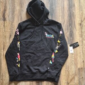 RVCA Black Hoodie with Colorful Sleeve Graphics